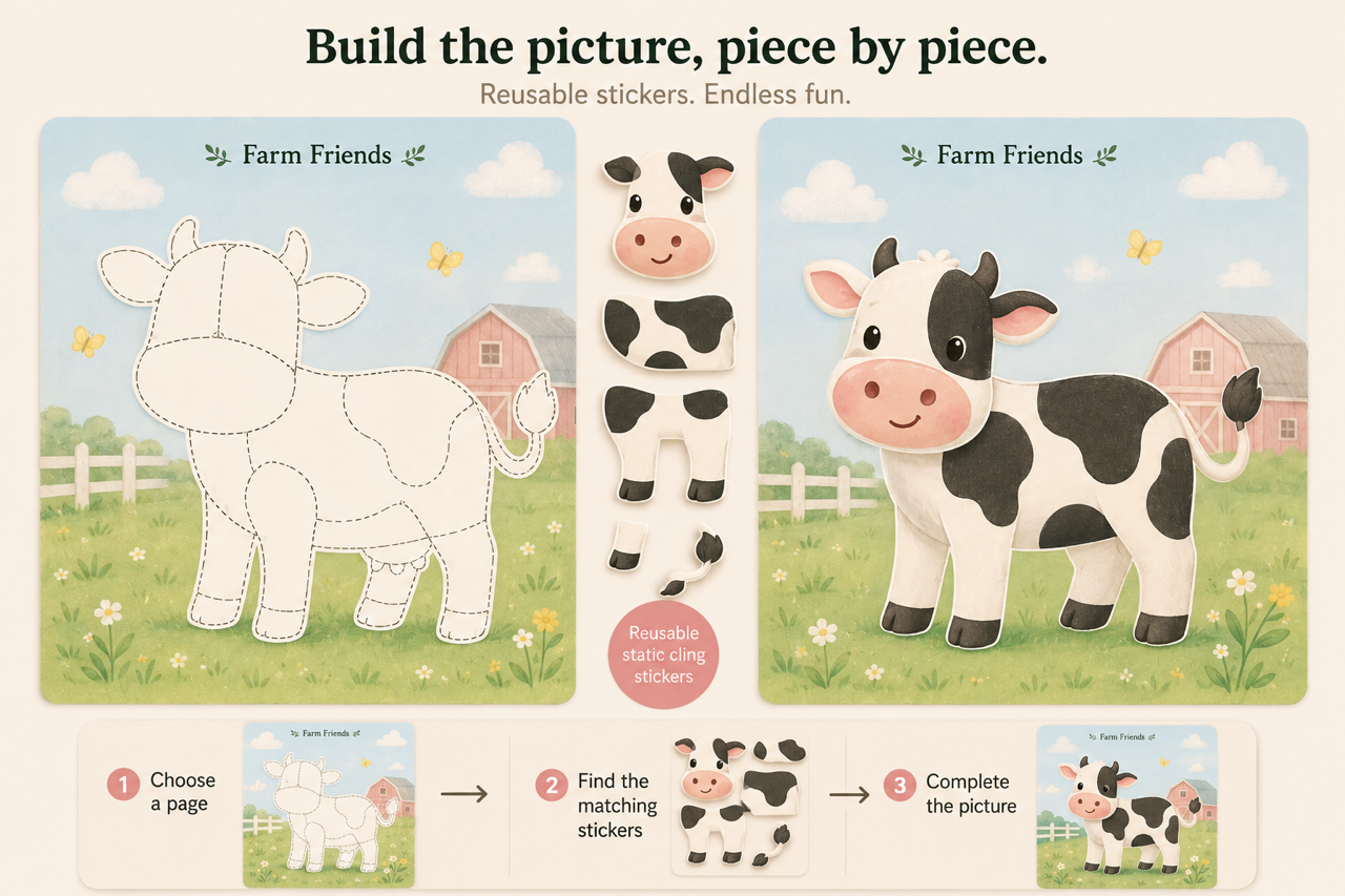 Stickaro reusable sticker activity book — complete scene